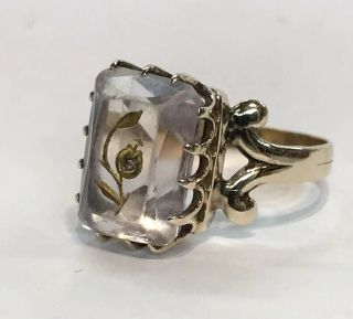 Rare Antique 14k Gold Rose Of Sharon Amethyst/rose Cut Diamond Accent Ring