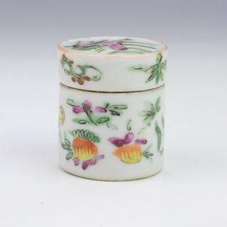 Antique Chinese Cantonese Porcelain - Oriental Flower Decorated Lidded Pot