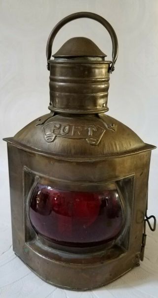 Antique Vintage Red Port Marine Lantern Latch Lamp Nautical With Top Loop Handle