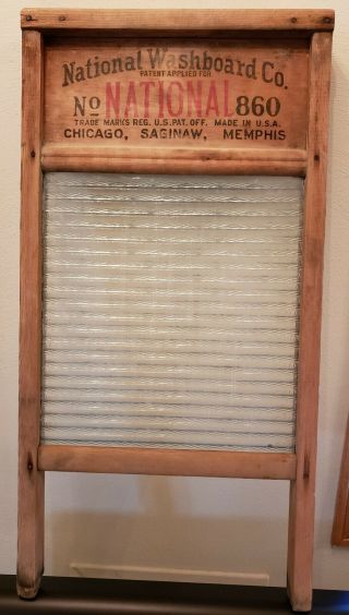 Vintage National Washboard Co No 860.  24” X 12 1/2“.  Glass Ribs Intact