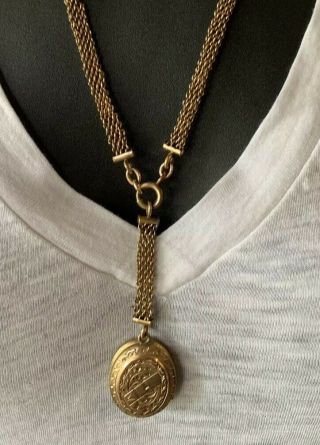 Antique Victorian Gold Filled Chain With Enameled Locket 1880 - 1920 4