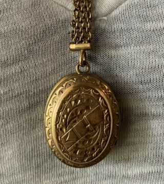 Antique Victorian Gold Filled Chain With Enameled Locket 1880 - 1920 5