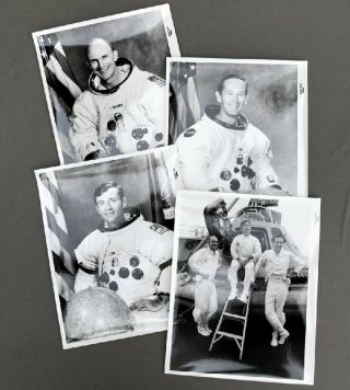 Set Of 4 B&w Nasa Apollo 16 Crew Photos With Black Serial Numbers