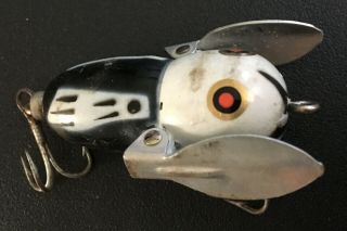 Vintage Heddon Tiny Crazy Crawler 2 " Fishing Lure Black & White Red Eyes