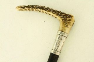 Antique Swaine English Sterling Silver Stag Horn Leather Wrap Horse Riding Crop