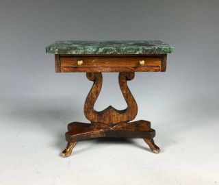 Vintage 1:12 Dollhouse Miniature Antique Style Wood Marble Top Lyre Table