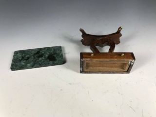 Vintage 1:12 Dollhouse Miniature Antique Style Wood Marble Top LYRE Table 6