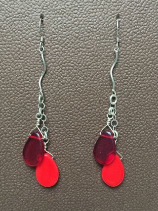 Red Antique African Trade Bead Mali Fulani Wedding Glass 925 Silver Earrings 2
