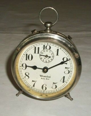 Antique Wind - Up Westclox Baby Ben Alarm Clock - - Pat Nov 9,  1920 - - Peg Leg - - 3 " Dia