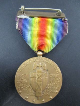 Antique 1914 - 1919 U.  S.  WWI Victory Medal The Great War for Civilization w Ribbon 4