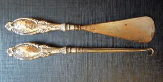 Silver Handled Button Hook And Shoe Horn Hallmarked 1911/12,  Matching Designs