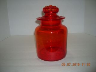 Vintage Red Glass Apothecary Jar Canister Specimen Ground Rims