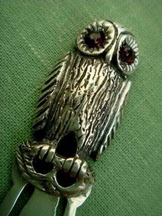 Solid Sterling Silver Hallmarked Owl Bookmark With Real Garnet Set Eyes