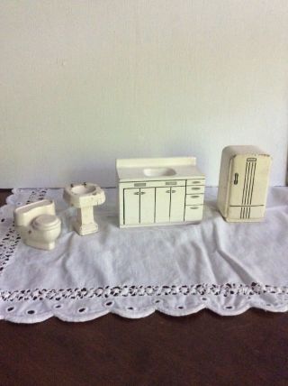 Mid Century Vintage Doll House Furniture - Bathroom Refrigerator Sink