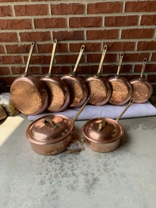Antique/primitive? Copper - Tin Lined Chef/cook Pots And Pans Set