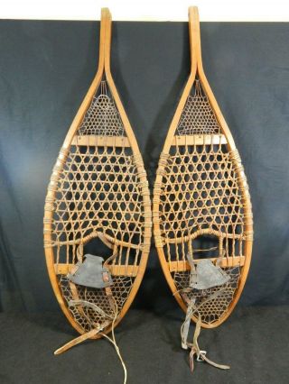 Antique Vintage 43 " X 14 " Indian Made Snowshoes Usable Or Decor