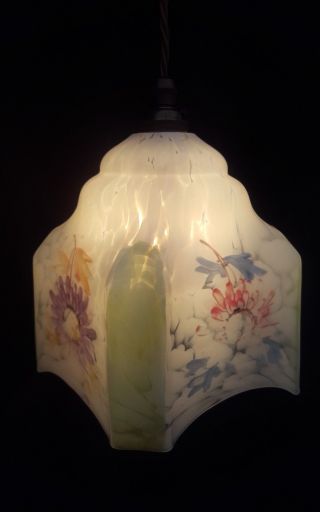 Glass Hanging Pendant Light/lamp With Hand Painted Flowers
