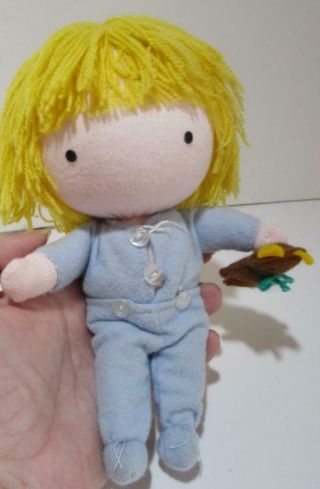 Vintage 1968 Joan Walsh Anglund Cute Pocket Doll With Teddy Bear And Pajamas