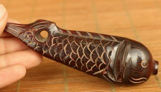 Chinese Old Yak Horn Hand Carving Fish Statue Figue Netsuke Pendant Noble Gift