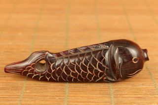 Chinese old yak horn hand carving fish statue figue netsuke pendant noble gift 2