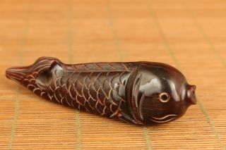 Chinese old yak horn hand carving fish statue figue netsuke pendant noble gift 3