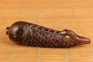 Chinese old yak horn hand carving fish statue figue netsuke pendant noble gift 5