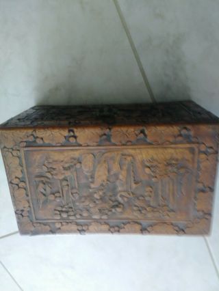 Chinese Hand Carved Wood Storage Box C.  1889