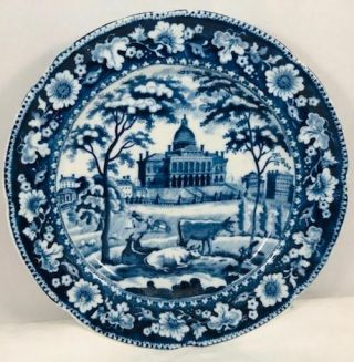 Antique J.  Rogers Historic Blue Staffordshire 6 " Bread Plate Boston State House