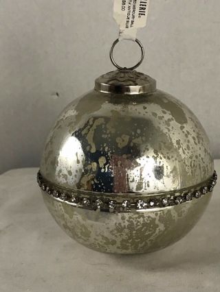 Jeweled Silver Mercury Glass Beaded 4.  5 " Christmas Ball Ornament Antique Silver