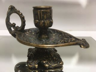 Vtg Antique Bronze/brass Chamberstick French Candlestick Devil Face Ring Finger