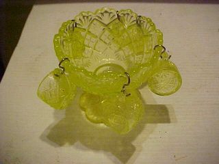 Vintage Pressed Glass Miniature Yellow Punch Bowl 6 Cups 4 Inches Children