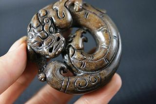 Exquisite Chinese Old Jade Carved Dragon/Phoenix Lucky Pendant Y17 2