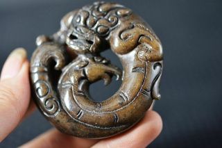 Exquisite Chinese Old Jade Carved Dragon/Phoenix Lucky Pendant Y17 3