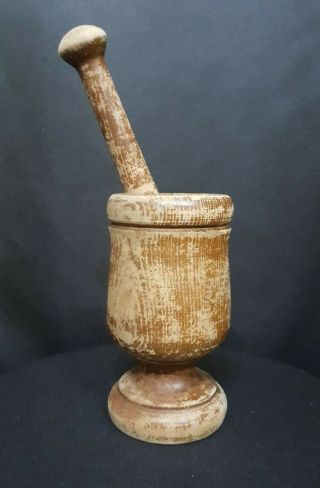 Antique Wood Mortar And Pestle Apothecary Pharmacy