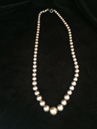 Vintage Antique Mexican " Pearls " Graduated Sterling Silver Beads Necklace 18 " L