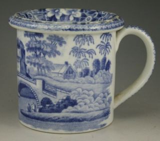 Antique Pottery Pearlware Blue Transfer Copeland Spode Tower Spitttoon 1850
