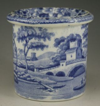 Antique Pottery Pearlware Blue Transfer Copeland Spode Tower Spitttoon 1850 2