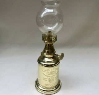 Vintage French Small Brass Feutree Oil Lamp With Clear Glass Shade
