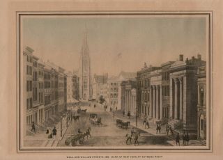 Antique Print Wall And William Street 1850 Bank Of York Extreme Right 9 " X12 "