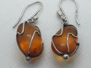 Antique Solid Silver Amber Earrings