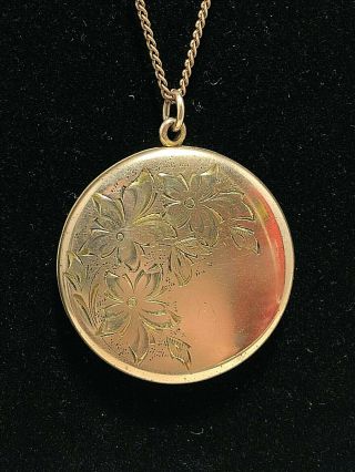Antique Victorian Gold Filled Etched Flower Locket Necklace