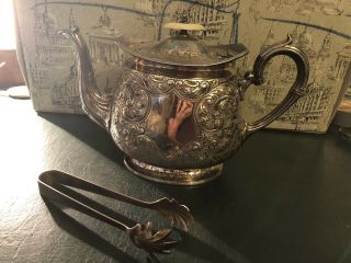 Vintage Silver Plated Teapot/coffee Pot - J H Potter And Sugar Tongs