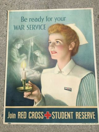 Antique Red Cross Poster 710b Aug 1943 Join The Red Cross Student Reserve 18 " By