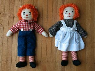 Vintage Raggedy Ann And Andy Dolls - 19” - Hand Crafted