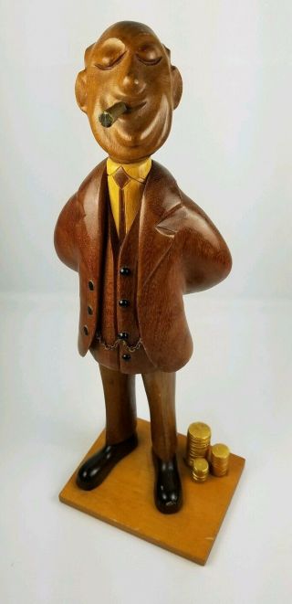 Vintage Italian Italy Carved Wood Figure Of Banker Accountant Investor Statue