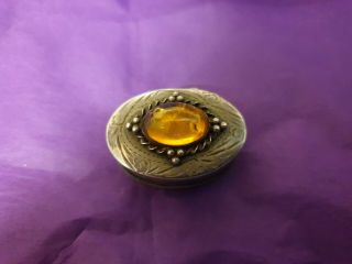 Vintage 925 Silver And Amber Pill Box