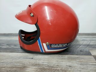 Vintage Maxon Red Helmet With Visor & Face Shield A.  T.  V.  Blue & White Striped Sm