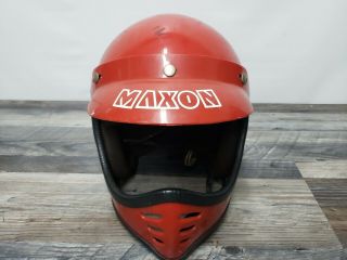 Vintage Maxon Red Helmet With Visor & Face Shield A.  T.  V.  Blue & White Striped sm 2