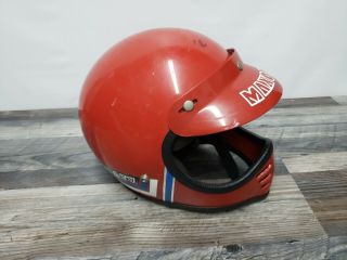 Vintage Maxon Red Helmet With Visor & Face Shield A.  T.  V.  Blue & White Striped sm 3