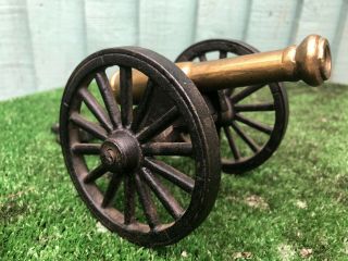 19thc Cast Iron Miniature Cannon With Brass Barrel C1890s